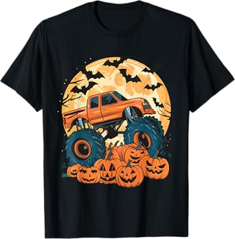 Ghost Truck Moon Pumpkin Toddler Boys Halloween Teens Kids T-Shirt