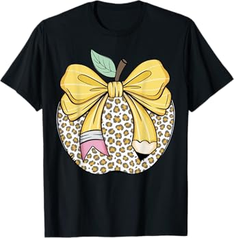 Teacher Coquette Pencil Bow And Apple Teacher T-Shirt