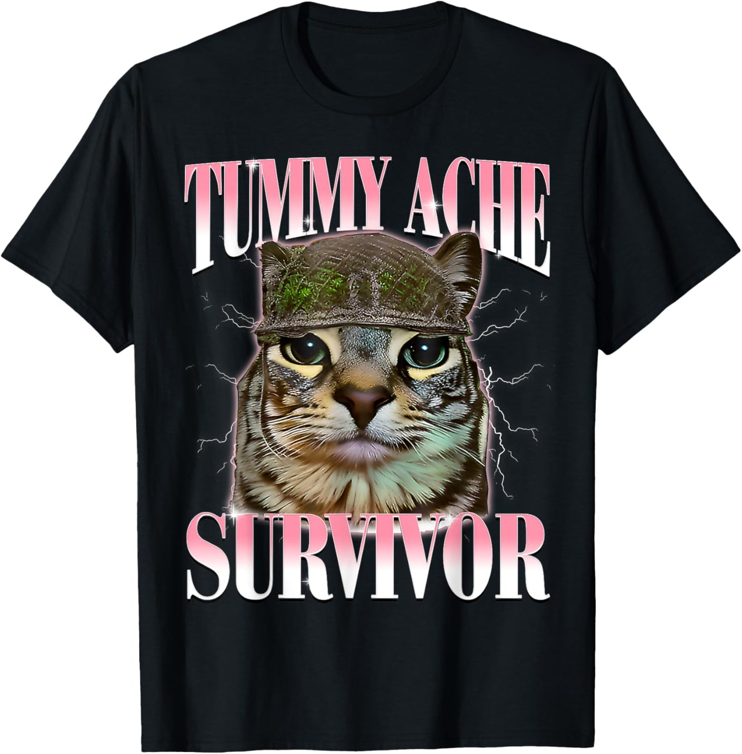 Tummy Ache Survivor Cat Meme Funny Saying Cats Animals T-Shirt