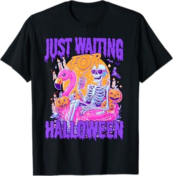 Just Waiting For Halloween Spooky Skeleton Summer Halloween T-Shirt