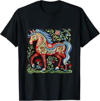 Traditional Norwegian Rosemaling Horse T-Shirt