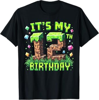 Birthday Boy Shirt It's My 12th Birthday Video Game Pixel T-Shirt