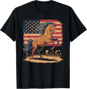 American Flag Horse Riding Tshirt Women Country Patriot USA T-Shirt