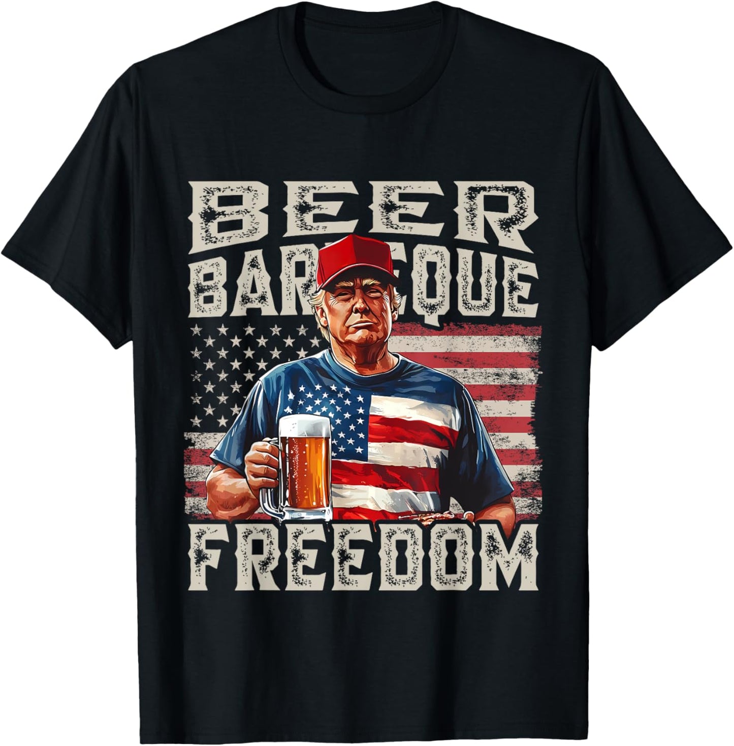 Fourth Of July Trump Bbq Beer And Freedom Red White Blue T-shirt