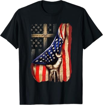 Cross Christ American Flag Pride Hand Christian Lover T-Shirt