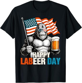 Happy Labeer Day Labor Day Sasquatch American Flag Patriotic T-Shirt