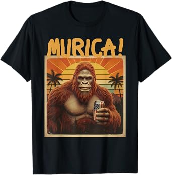 Funny Murica Beer Bigfoot USA Flag American Sasquatch Sunny T-Shirt