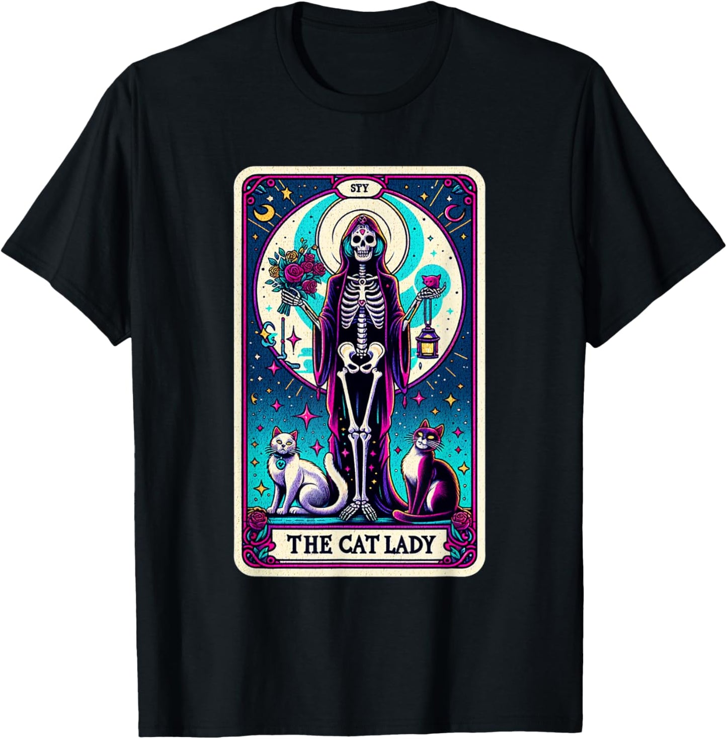 "The Cat Lady" Skeleton Tarot Card T-Shirt