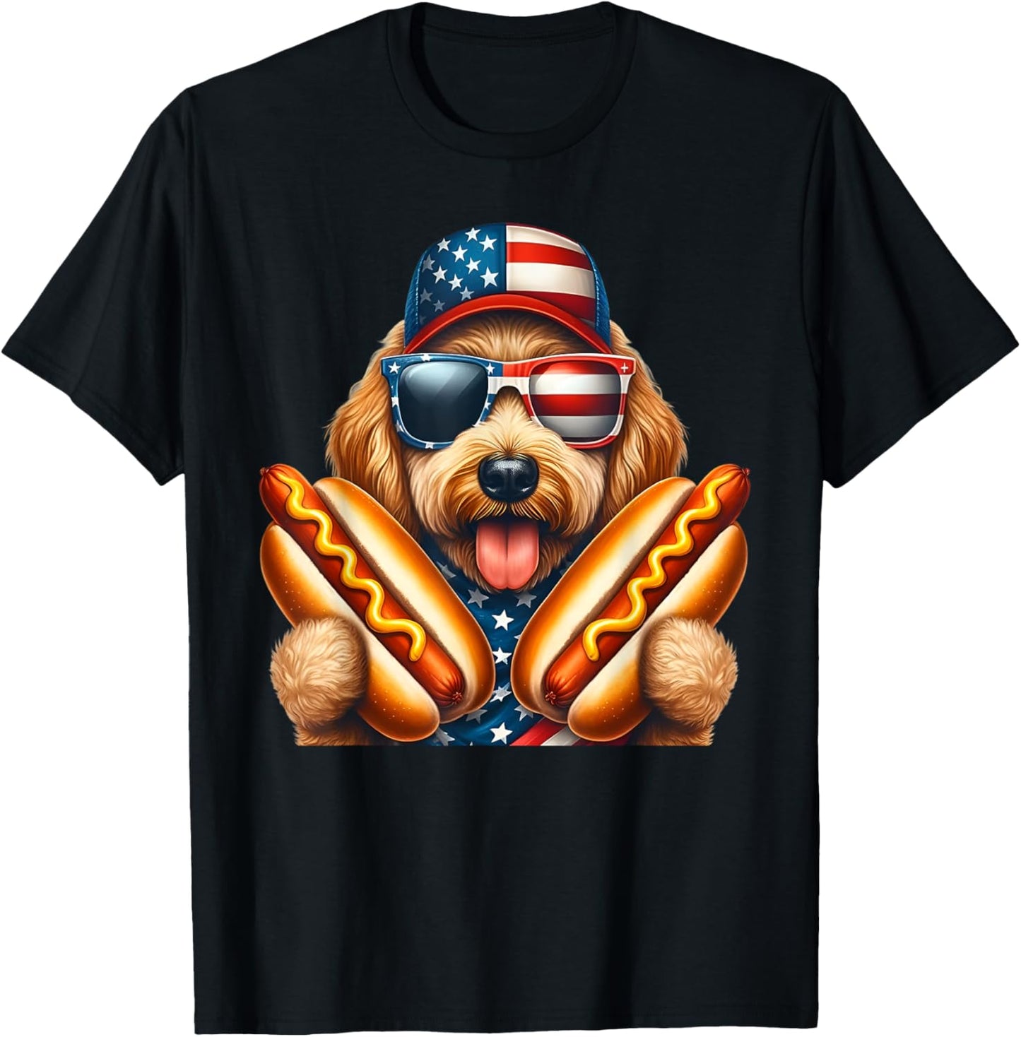 Goldendoodle 4th Of July Hotdog Patriotic Golden Doodle Dog T-shirt