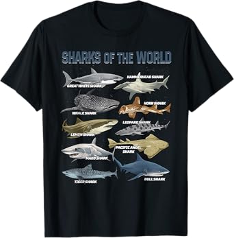 Sharks Animals of the World Marine Biology Fish Shark Lovers T-Shirt