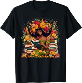Educated Melanin Queen Afro Women Reading Book Black History T-Shirt