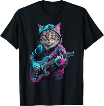 Cat Playing Guitar Rock and Roll Rock Star For Men Women Kid T-Shirt