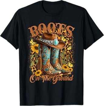 Boots On The Ground Western Cowgirl Linedance Leopard Women T-Shirt