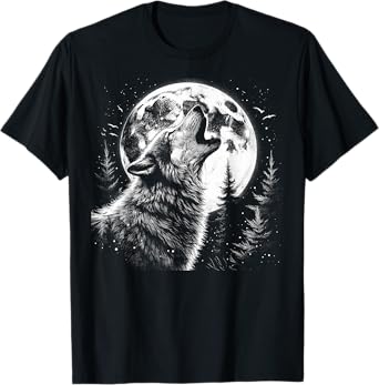 Graphic Tee Wolf Howling Moon Forest Nature Wildlife Animal T-Shirt