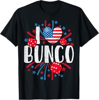 I Love Bunco USA Patriotic Dice Game 4th of July Fireworks T-Shirt