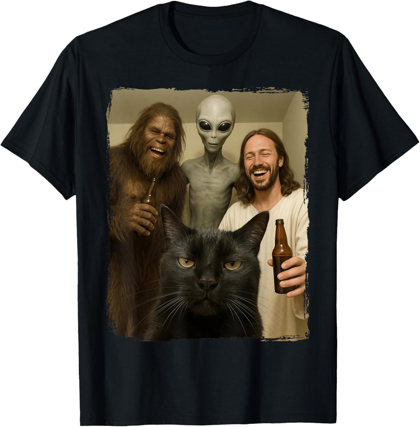 Cat Selfie Bigfoot Jesus Alien T-Shirt