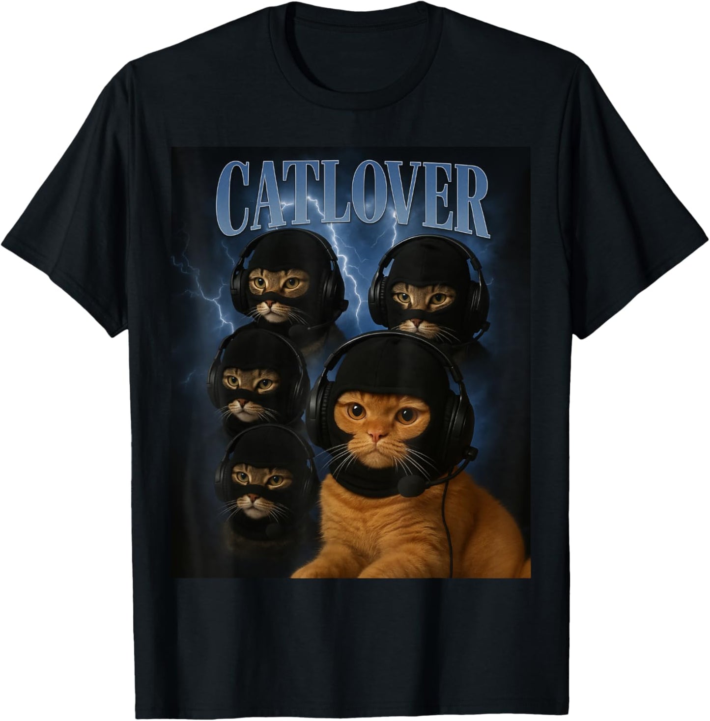 Cat Lover Gamer Gang in Balaclava Headsets Funny Meme Design T-Shirt