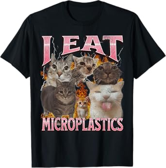 I Eat Microplastics Funny Cat Meme Bootleg Graphic T-Shirt for Men Women