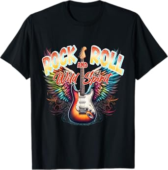 Rock And Roll Wild Spirit Vintage Retro Guitar Floral T-Shirt