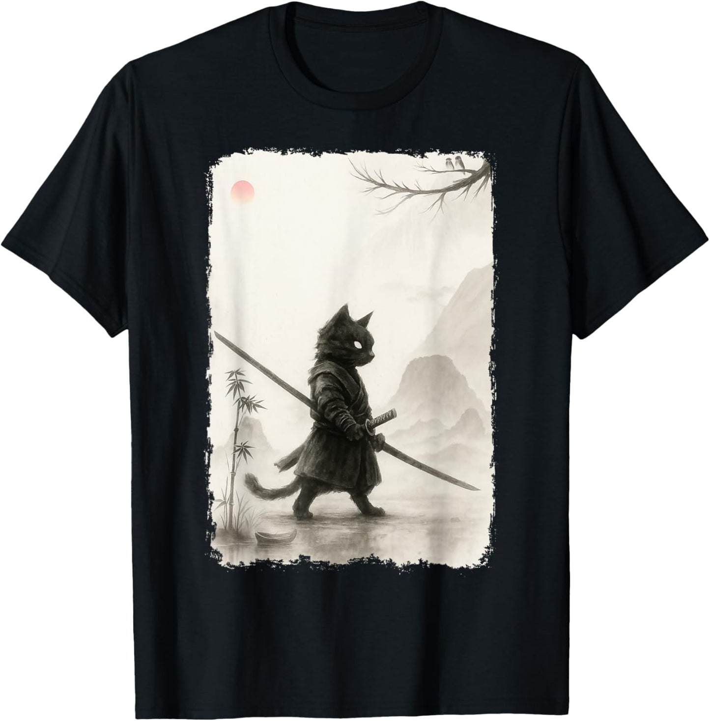 Vintage Samurai Cat Bushido Japanese Ukiyo Graphic Art T-shirt