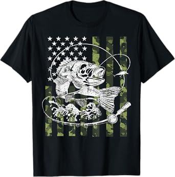 Camouflage American Flag Fishing Gifts For Men Women Boys T-Shirt
