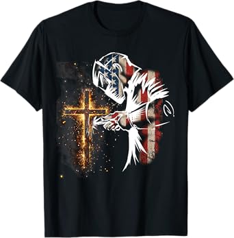 Welder American Flag Mig Tig Welding Faith Cross Christian T-Shirt