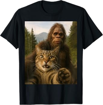 Cat Bigfoot Sasquatch Selfie Photo Funny Gifts Men Women Kid T-Shirt