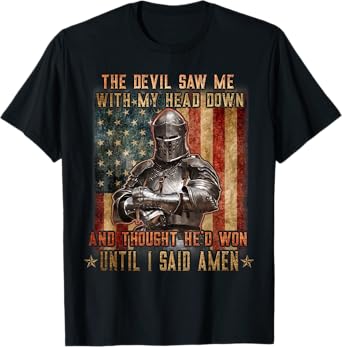 The Crusader - The Devil Saw Me - Knight Templar US Flag T-Shirt