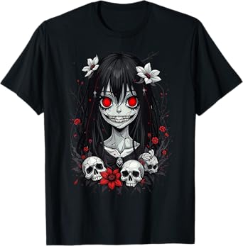 Dark Gothic Anime Girl Creepy Kawaii Goth Girl Horror Anime Aesthetic T-Shirt
