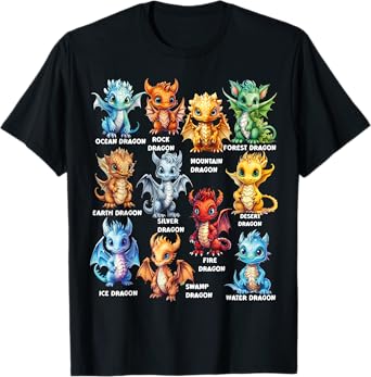 Types Of Dragons Cool Dragon Kids Toddler Boys Girls T-Shirt