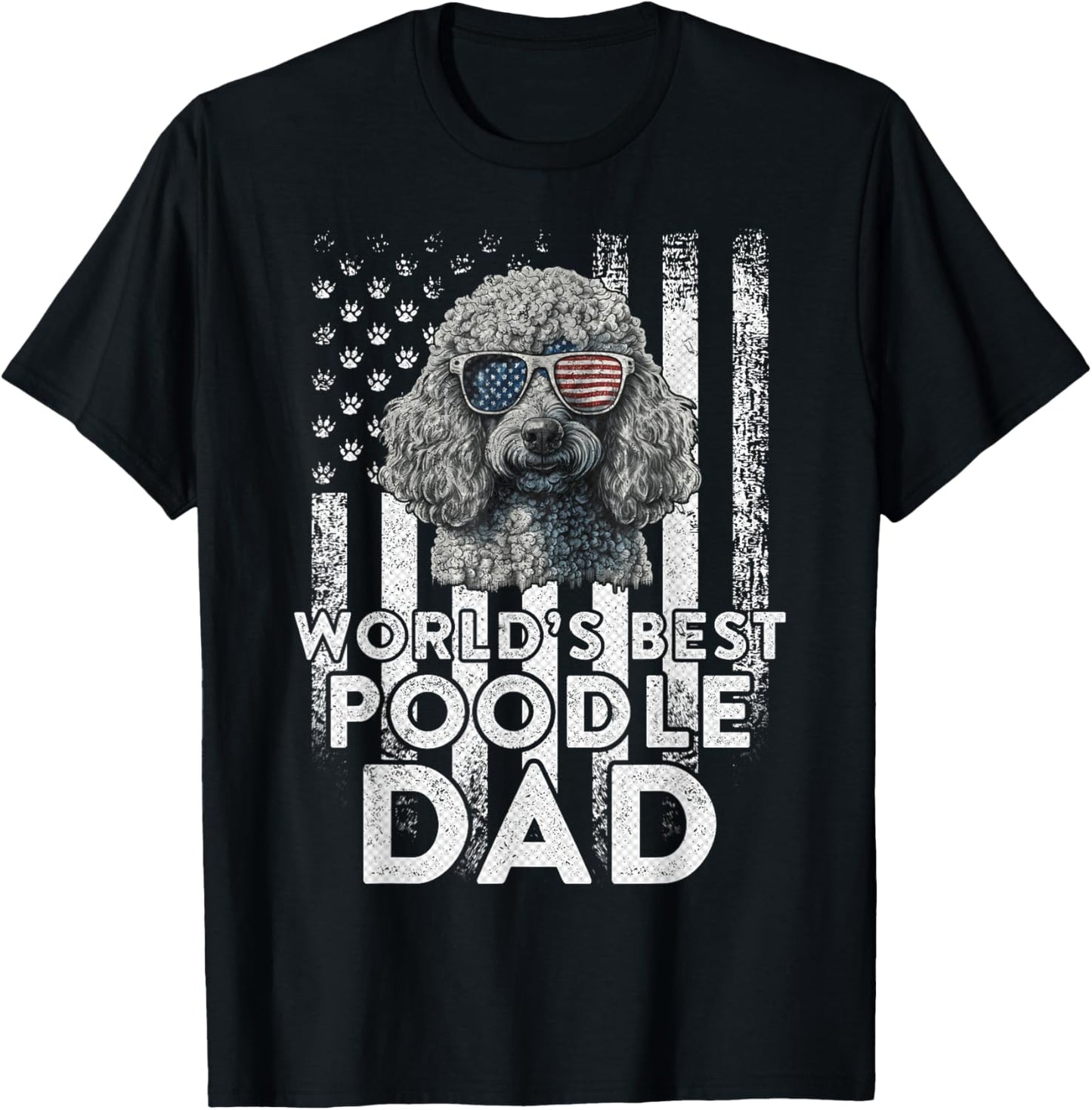 Vintage USA Flag World's Best Poodle Dog Dad Fathers Day T-Shirt