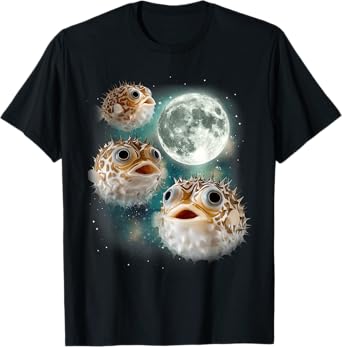 Three Puffer Fish Moon | Funny Weird Cursed Meme T-Shirt