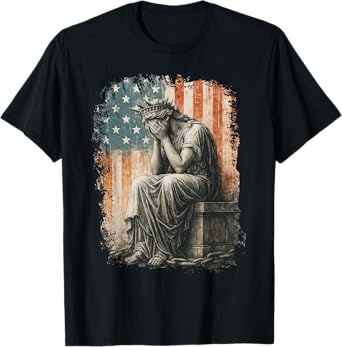 Statue Of Liberty Weeping Distressed Flag Art For Men Women T-Shirt