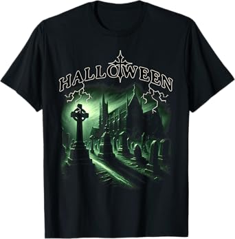Halloween Spooky Churchyard Gothic Graveyard Scene T-Shirt