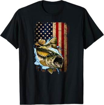 American Flag Bass Fishing Tee For Fisherman Fish Fishing T-Shirt
