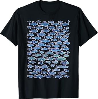 Sardine Cute Fish School Blue Anchovy Pattern Swimming Ocean T-Shirt
