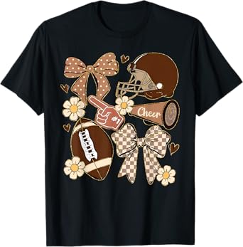 Cheer Touchdown American Football Game Day Coquette Bow T-Shirt