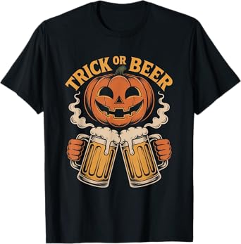 Trick or Beer Pumpkin Funny Halloween Beer Lover T-Shirt