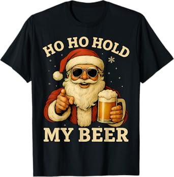 HUGvyn Christmas: Vintage Santa Sunglasses Drinking Beer Men T-Shirt