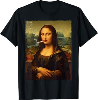 Mona Lisa Smoking a Joint Weed Marijuana Cannabis 420 Art T-Shirt