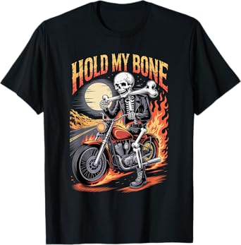 Funny Halloween Biker Skeleton Motorcycle Rider Hold My Bone T-Shirt