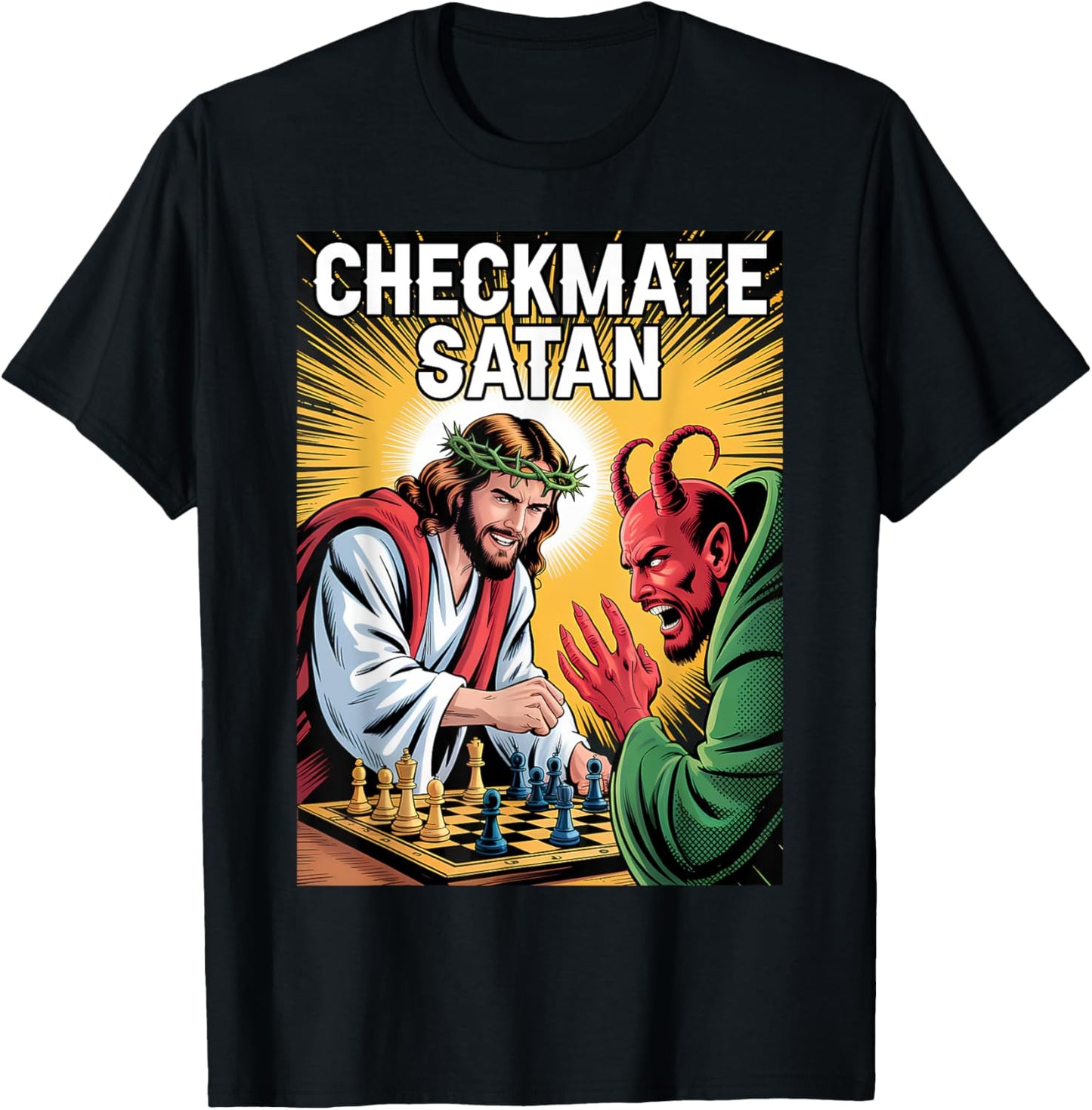 Checkmate Satan Jesus Chess Match Funny Christian Faith T-Shirt