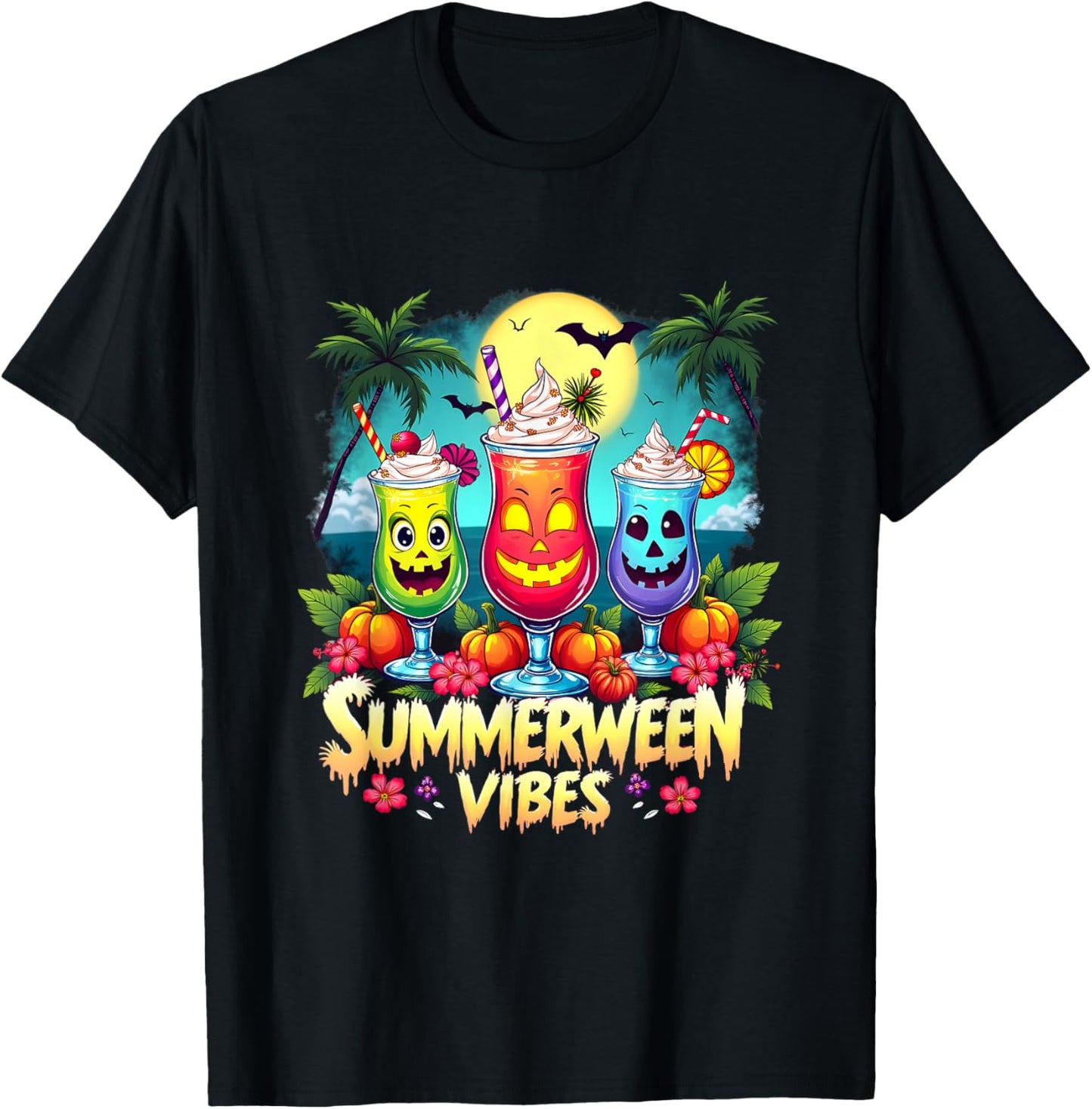 Skeleton Summer Watermelon Jack-o-lantern Summerween Vibes T-shirt