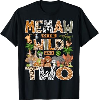 Memaw Of The Wild & Two 2Nd Birthday Boy Safari Jungle T-Shirt