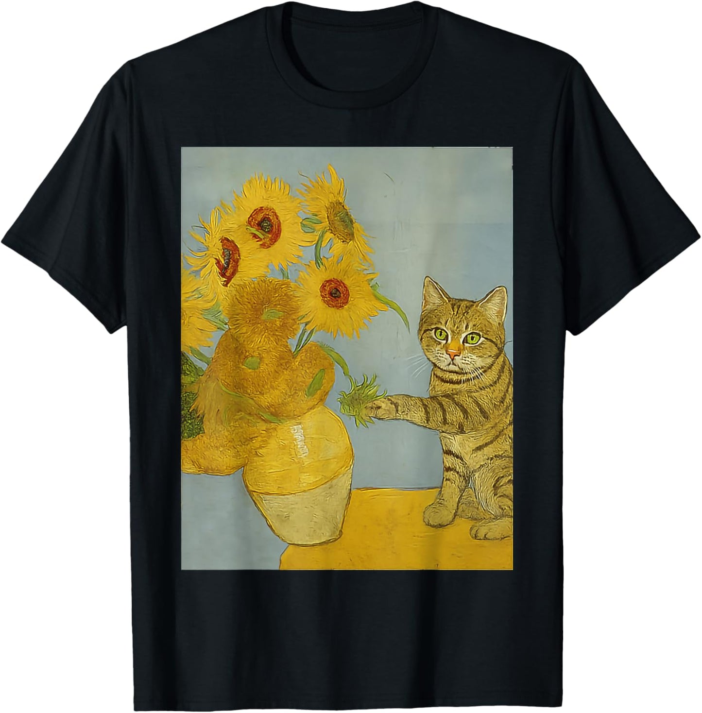 Funny Van Gogh Sunflowers Tabby Cat Art Tee T-Shirt