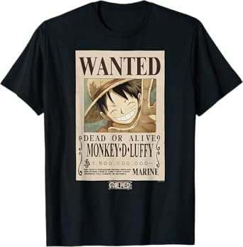 One Piece Anime Monkey D. Luffy Wanted Poster T-Shirt