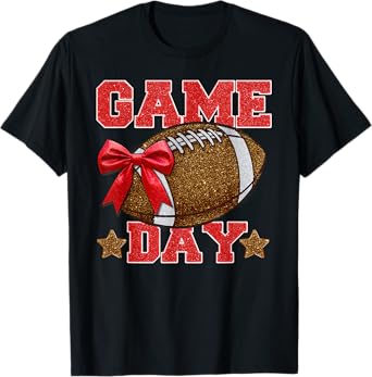 Game Day Football Season Football Mama Girl Red Gold Vibes T-Shirt
