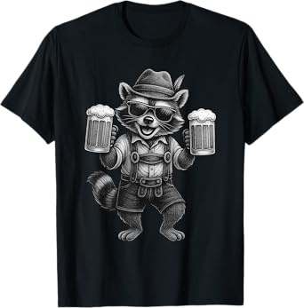 Raccoon Lederhosen German Beer Funny Oktoberfest T-Shirt