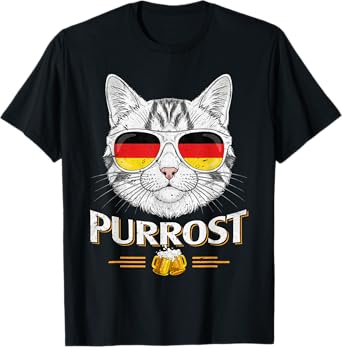 Funny Oktoberfest Cat Bavarian Drinking Beer Purrost T-Shirt