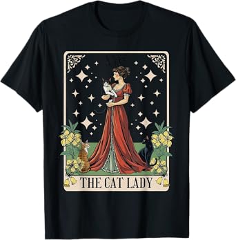 The Cat Lady Tarot Card, Vintage Gothic Cat Women Cat Mom T-Shirt